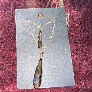 Gold-Tone Double Layer Necklace with Smoky Teardrop Pendants